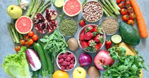 Top view with copy space. Healthy eating.
